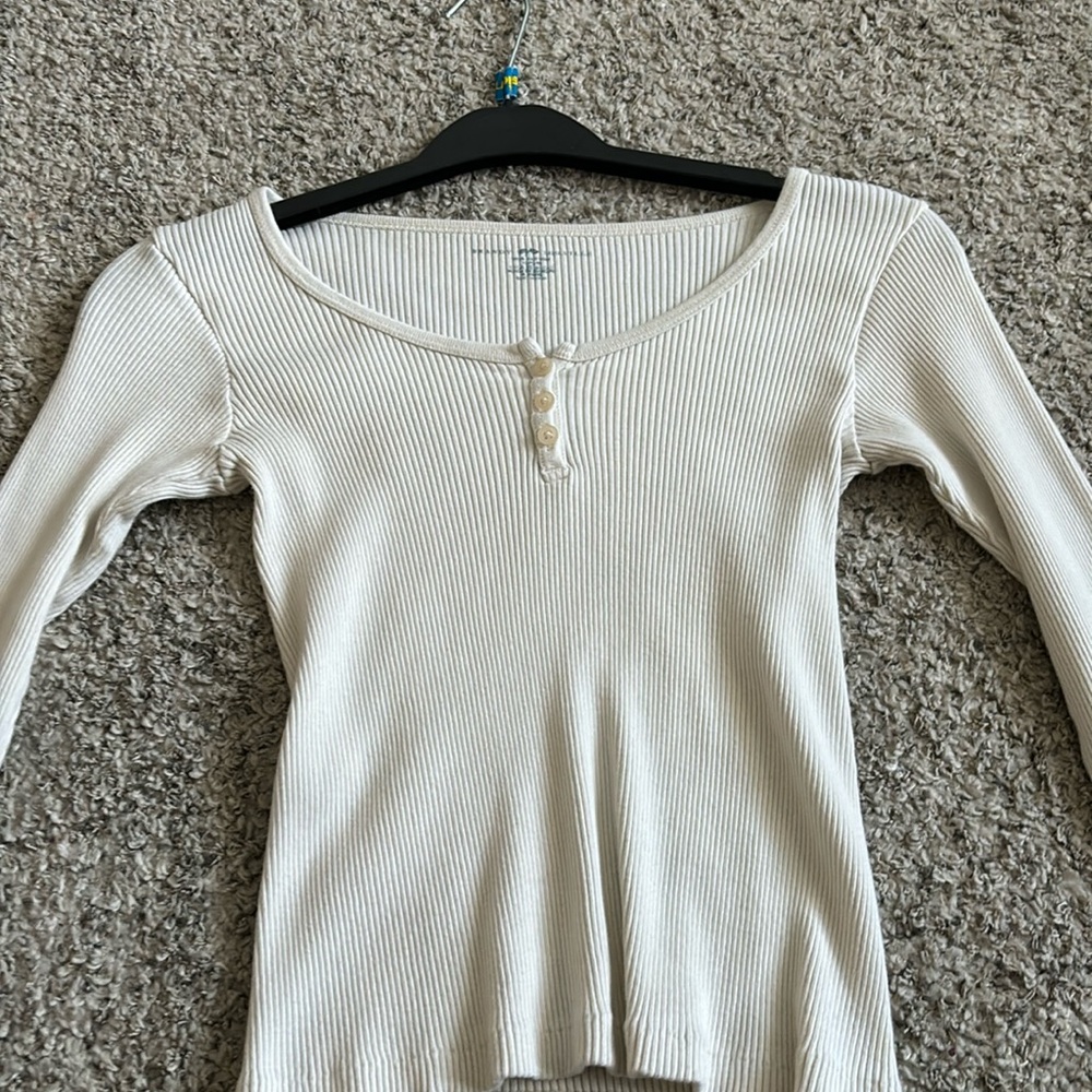 Brandy Melville Ribbed Long Sleeve White Top